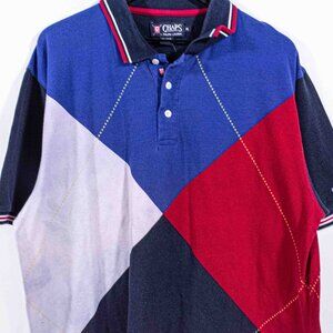 Chaps Ralph Lauren Golf Argyle Polo Shirt Colorblock Distressed XL VTG 90s